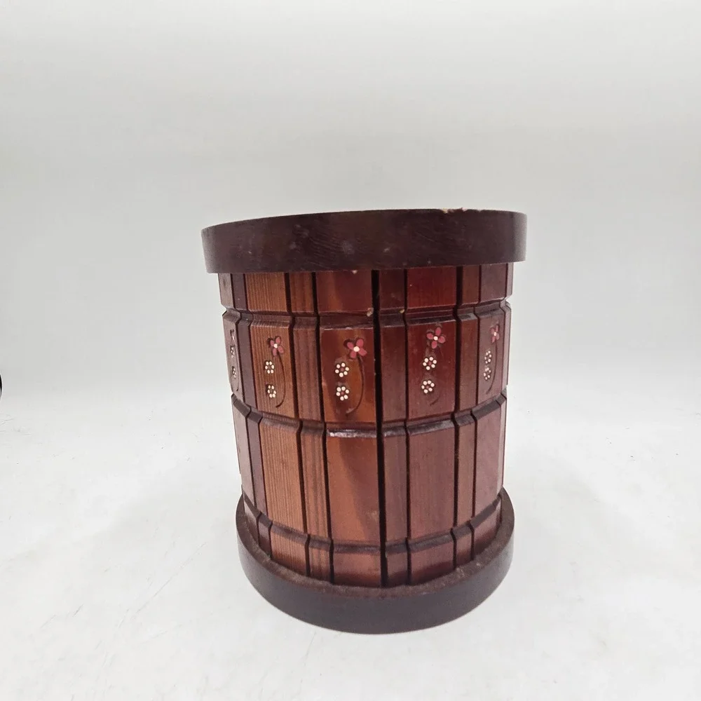 Redwood Planters & Crafts by Luke Wooden Barrel Planter Hand Painted Floral
